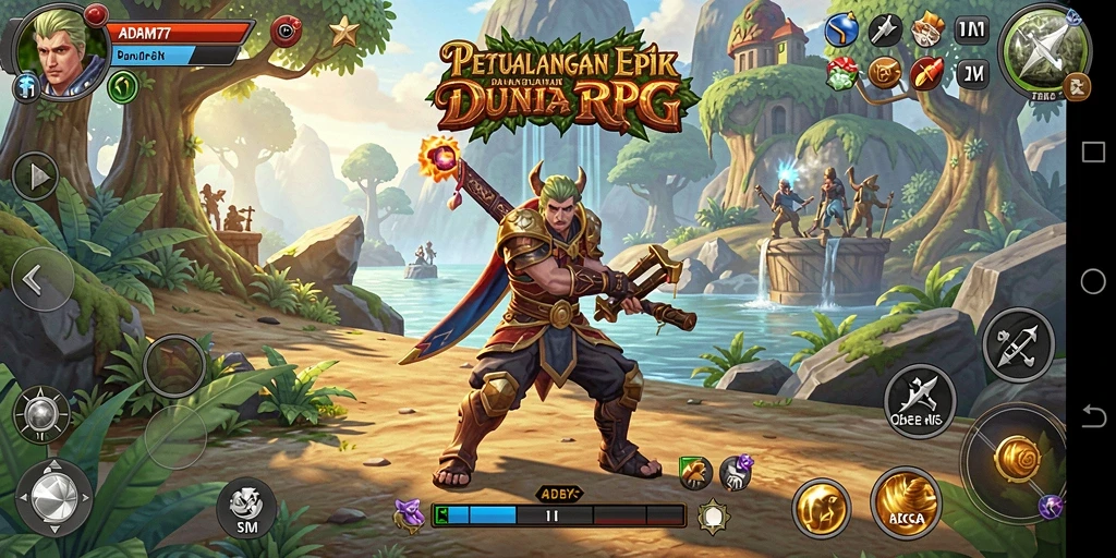 Tampilan epic gameplay RPG ADAM77 dengan karakter berjuang.