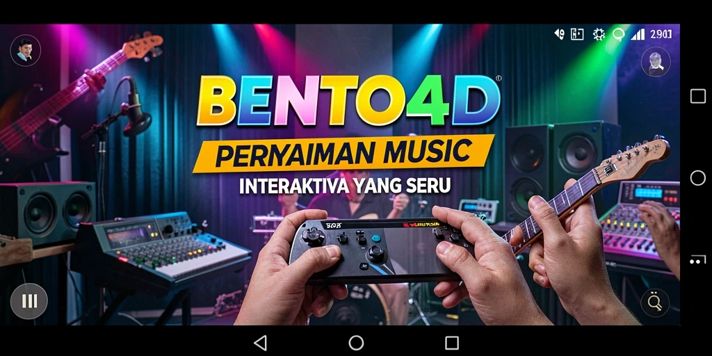 Tampilan gameplay <strong>BENTO4D</strong> dengan berbagai pilihan lagu dan antarmuka menarik.