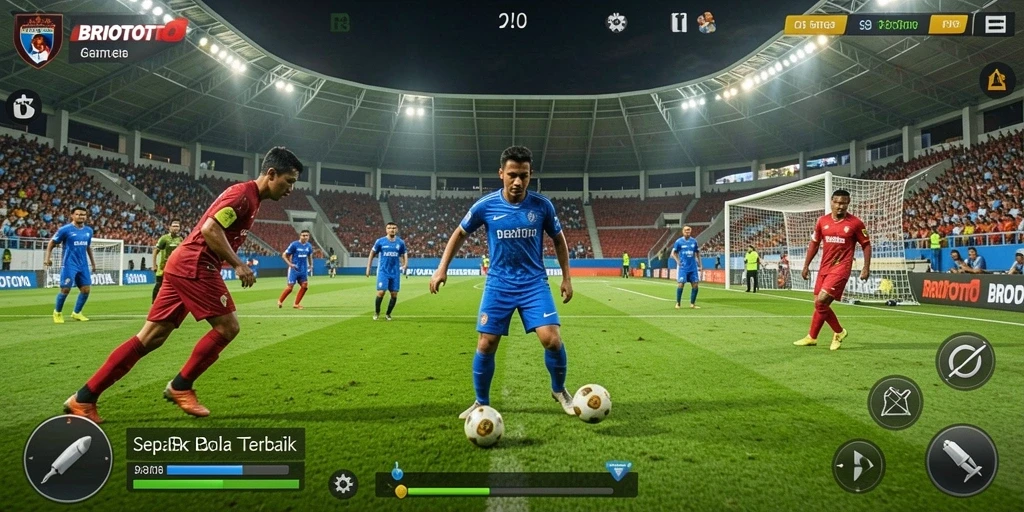 Tampilan gameplay BRIOTOTO dengan aksi sepak bola yang mendebarkan.