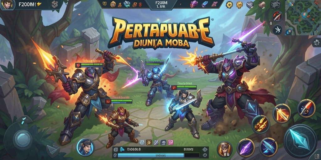 Tampilan gameplay seru dalam pertempuran MOBA di F200M.