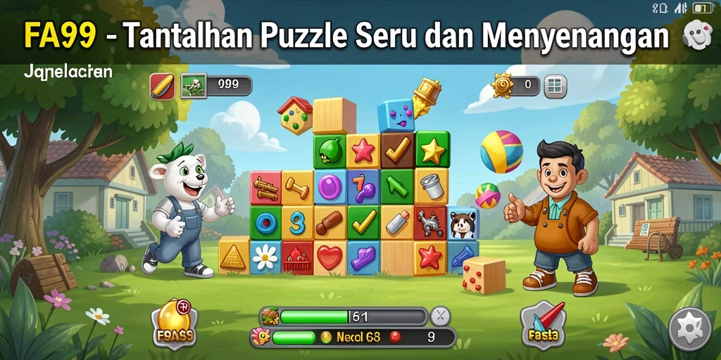 Screenshot menampilkan gameplay puzzle FA99 yang menarik dan penuh warna.
