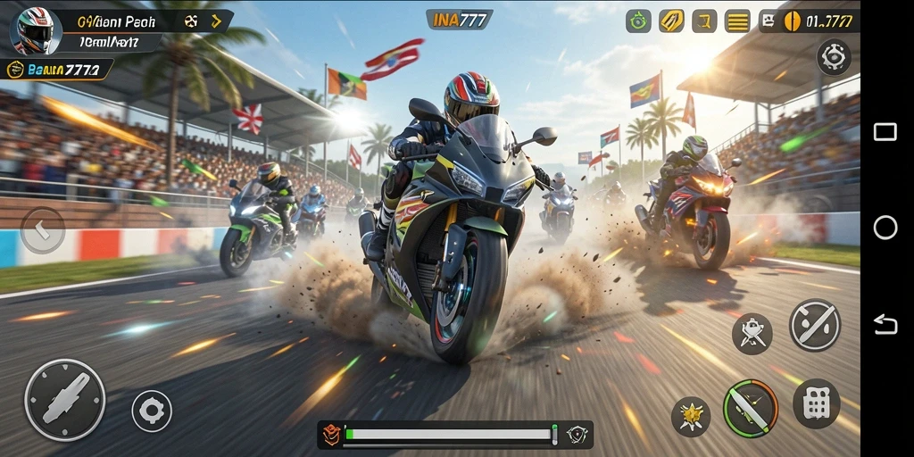Screenshot gameplay INA777 dengan aksi balap motor yang seru.