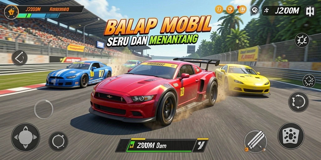 Gameplay J200M yang menegangkan saat balapan mobil.