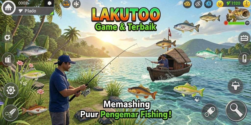 Screenshot LAKUTOTO dengan tampilan gameplay memancing yang mendebarkan.