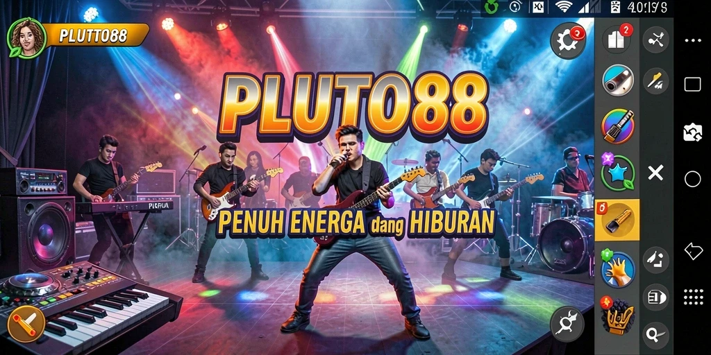 Screenshot utama PLUTO88 menampilkan aksi seru dalam permainan musik.