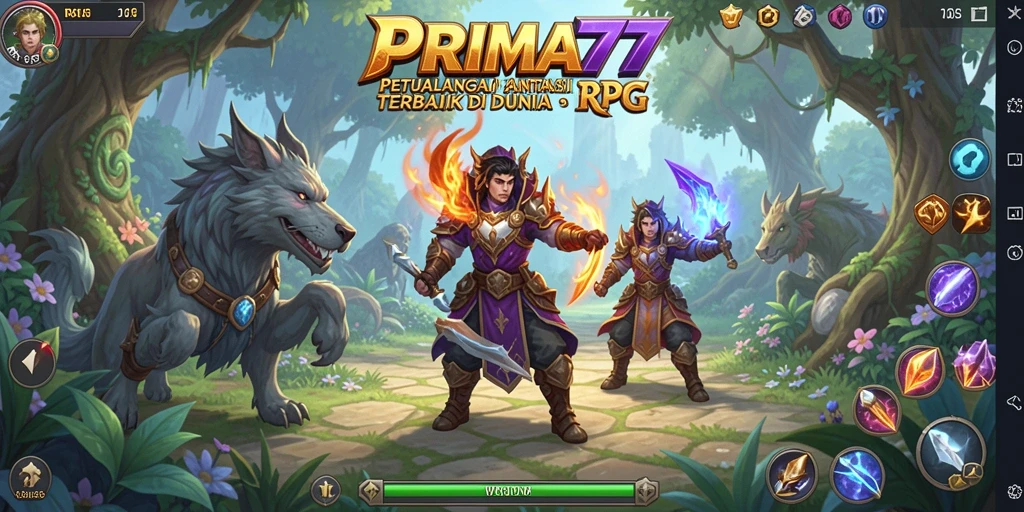 Screenshot PRIMA77 menunjukkan aksi pertempuran epik dalam dunia RPG.