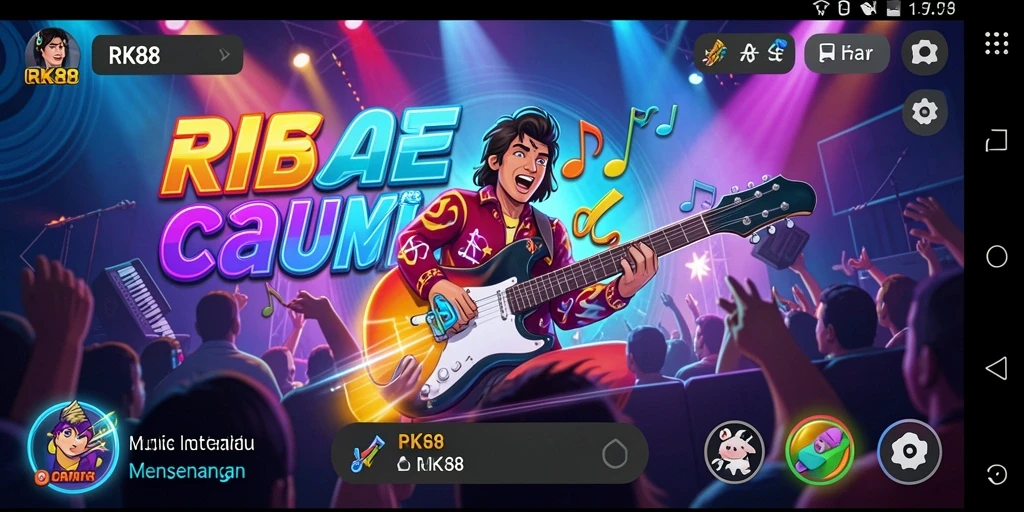 Tampilan gameplay seru RK88 dengan berbagai lagu yang menarik.