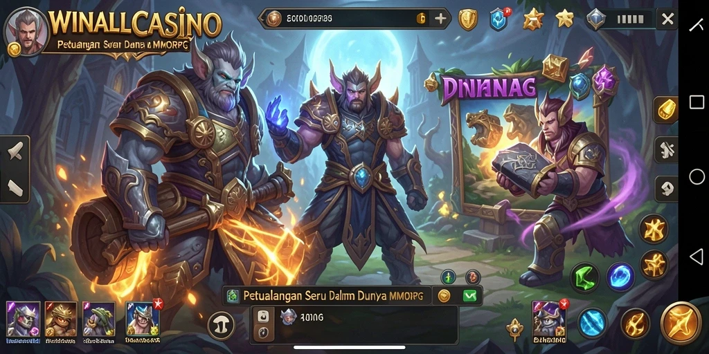 Tangkapan layar gameplay <strong>WINALLCASINO</strong> yang menampilkan pertarungan epik dan pengalaman kasino.